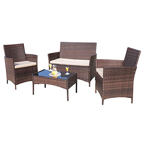 Clearance Brown and Beige 4-Piece Homall Outdoor Furniture: Transform Your Porch with Style!