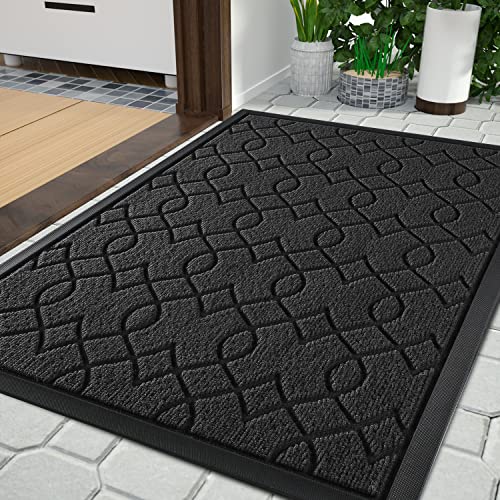 Yimobra Durable Front Door Mats, Heavy Duty Water Absorbent Mud Resistant Easy Clean Entry Outdoor Indoor Rugs,Non Slip Backing, Exterior Mats for Outside Patio Porch Farmhouse, 29.5 X 17, Black